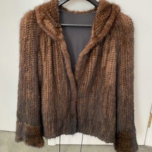 Knitted Mink Bomber Jacket with Hood